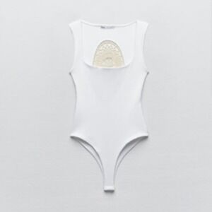 Zara white crochet cutout bodysuit